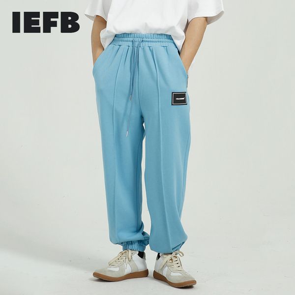 

iefb men's clothing drawstring trousers spring korean loose elastic waist solid color casual pants for men 9y5965 210524, Black
