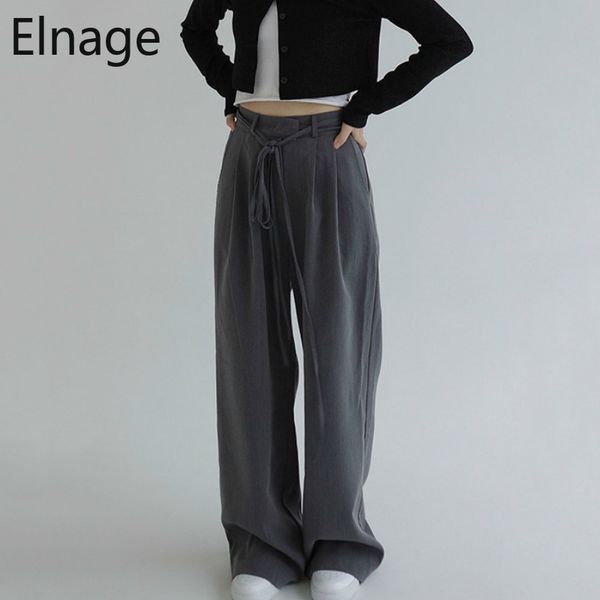 

korean clothes high waist trousers lace up loose straight women pants casual black pantalon femme grey spodnie damskie 5b058 210429, Black;white