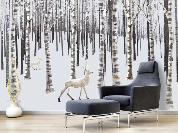 

wallpapers snow deer birch tree wall mural 3d po paper art decor painting for living room landscape elk contact custom