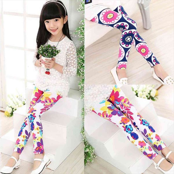

leggings for girls cotton flower printed casual trouser autumn kids pencil pants soft elastic stretchable legging children, Blue