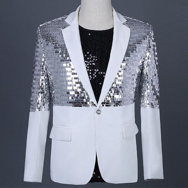 

men's suits & blazers 2021 designed party and club stage performance clothing male singer brand sequins white slim suit men blazer xz37, White;black
