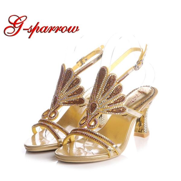 

handmade chunky heel open toe sandals summer dress shoes fashion rhinestone birthday party 3 inches heels gold color, Black