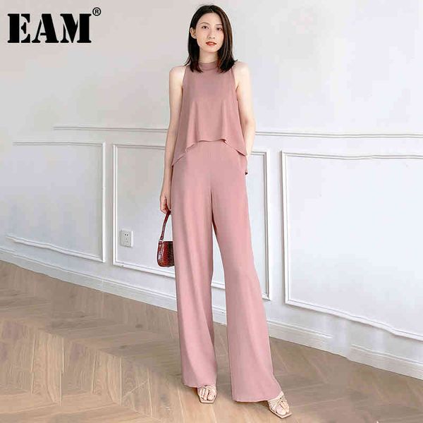 

[eam] loose fit women irregular long chiffon jumpsuit high waist pocket stitch pants fashion spring summer 1dd7020 21512, Black;white