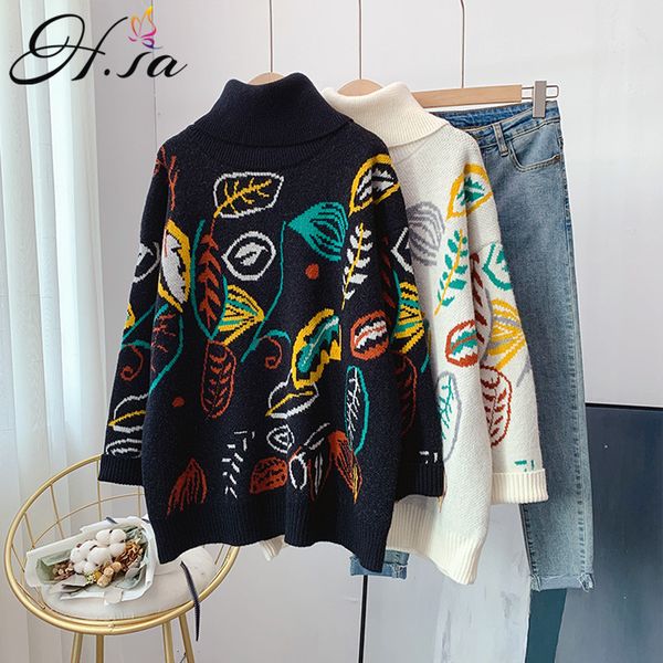 

h.sa korean sweater jumpers winter black turtleneck pullover and sweaters tunic casual knit graffiti knitwear 210417, White;black