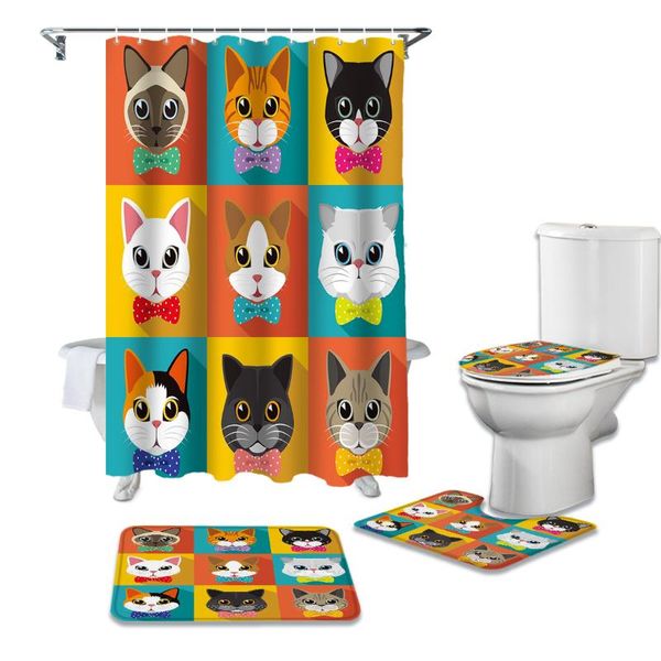 

color pet cat bow waterproof shower curtains set bathroom curtain and rug sets