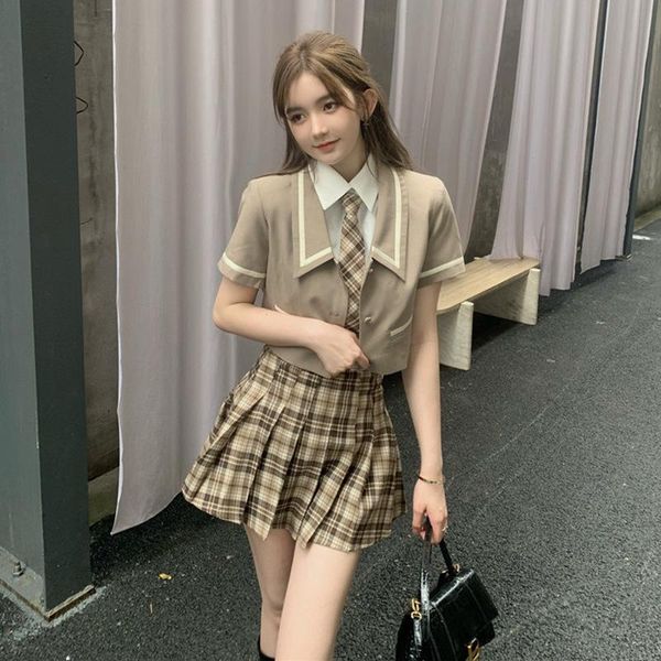 

clothing sets 2021 summer japanese college style jk uniform 3pcs short-sleeved suit short kawaii female student, White