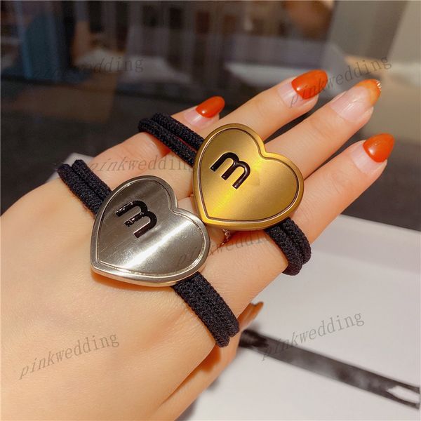 

metal heart head rope letter printed hair band personalized simple double layer hairs ties hip hop headwear for women, Pink