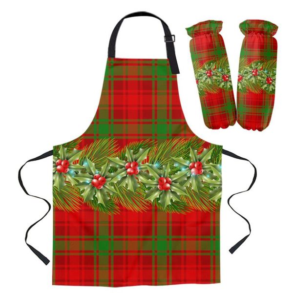 

aprons christmas pine branches berries red plaid apron kitchen baking accessories for women cooking