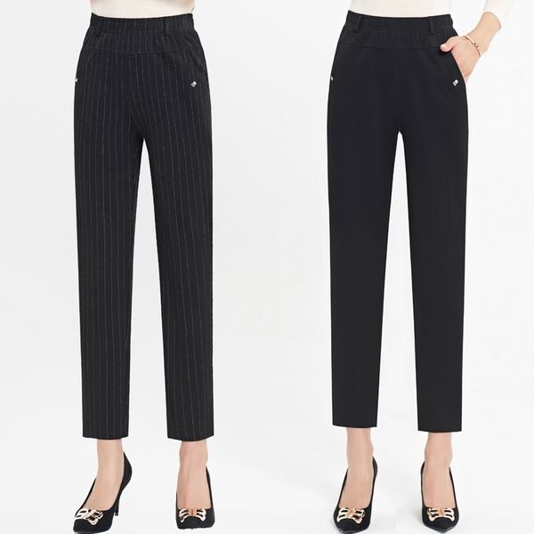 

mother cotton spring autumn small leg pants 40-50 elastic waist leisure nine point trousers middle-aged and elderly, Black