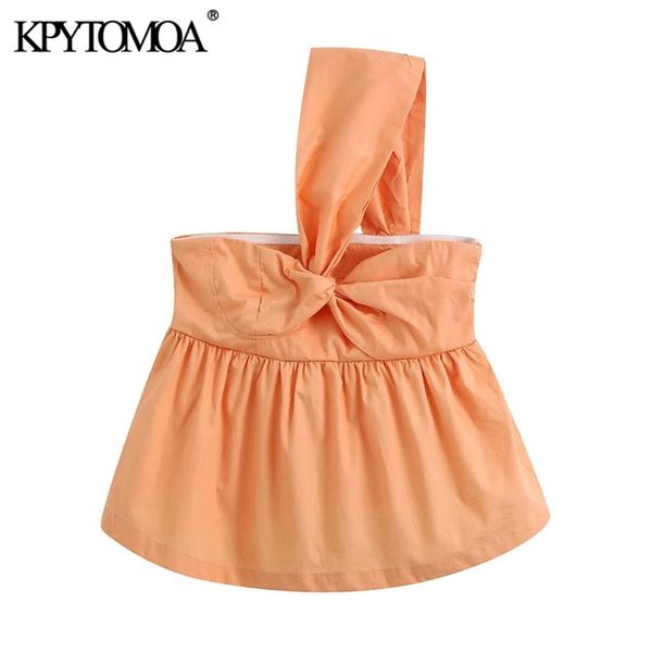 

women sweet fashion one shoulder bow tid blouses sleeveless ruffled female shirts blusas chic 210420, White
