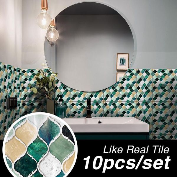 

wall stickers mosaic tile bathroom blue green gold kitchen decor self adhesive waterproof decals 15x15cm