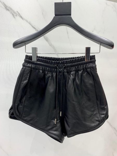 

women's shorts 2021 fashion classic women soft comfortable genuine leather drawstring, White;black