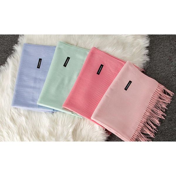 

women cashmere solid scarf shawls and wraps long soft female head scarves, Blue;gray
