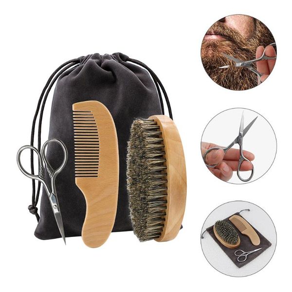 

hair brushes 1 set caring shaving tool kit beard tools scissors comb brush, Silver