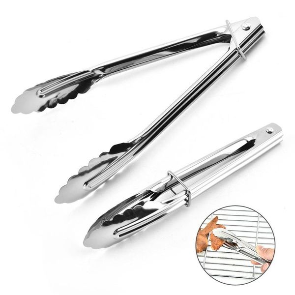 

tools & accessories 1pc 7 inch stainless steel bbq tongs lock design food serving vegetable bread clip salad cooking utensil