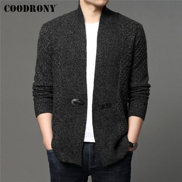 

men's sweaters coodrony brand autumn winter arrival cardigan men clothing casual knitwear thick warm cotton wool sweater coat homme c21, White;black