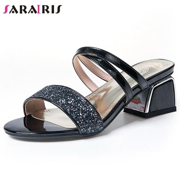 

dress shoes sarairis open toe shiny bling slip on high heels outdoor sandals women casual office pumps ladies party summer, Black