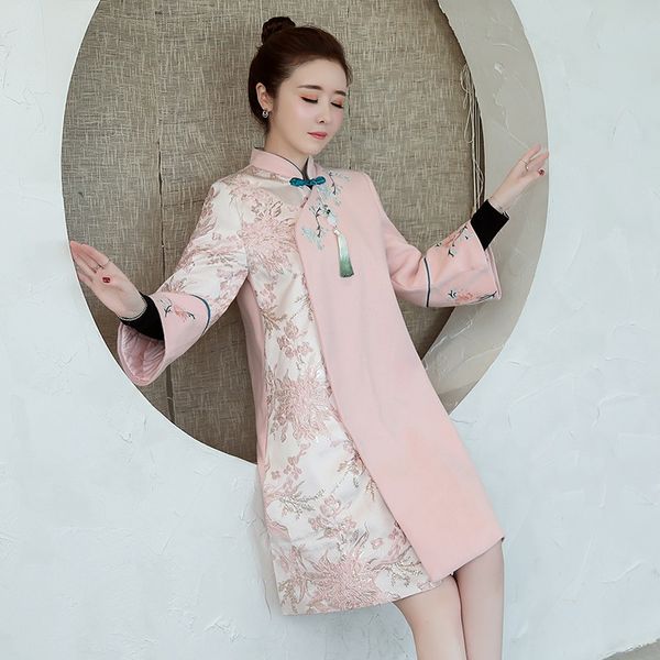 

2021 new womens thick qipao sweatshirt dress women plus size tang suit traditional chinese style hanfu cheongsam dress 12054, Red