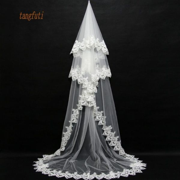 

bridal veils cathedral wedding veil one layer 3m tulle lace edge white bride long accessories, Black
