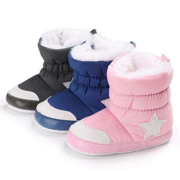 

first walkers 4 colors winter keep warm born baby boot shoes with thick fur infant girls boys walker white star boots soft sole