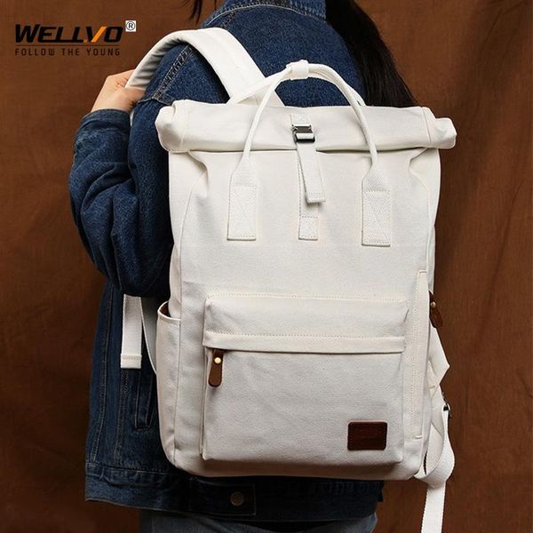 

backpack women men canvas backpacks vintage preppy style school bags for teenagers girls big capacity lapmochilas white x69c