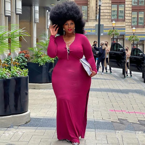 

plus size dresses for women fall clothes elegant v neck evening maxi dress long sleeve party wholesale drop, Black