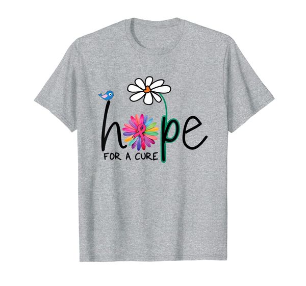 

hope for a cure breast cancer awareness flower t-shirt, White;black