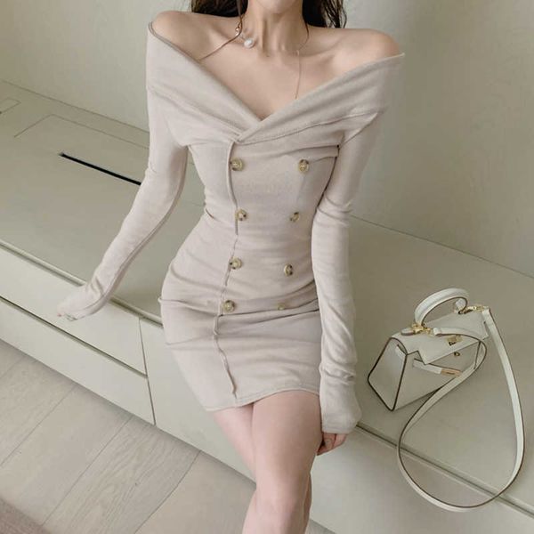 Partito di sera Sexy Con Scollo A V Vestito Aderente Donna Manica Lunga Abbigliamento Coreano Abiti Discoteca Abiti di Moda 210602