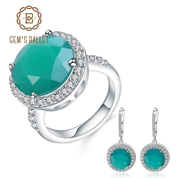 

bracelet, earrings & necklace gem's ballet 14.37ct natural green agate ring set 925 sterling silver big gemstone jewelry for women fine, Black