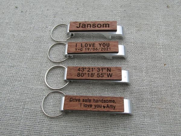 

keychains personalize name keychain custom engraved bottle opener coordinates keyring for men boyfriend husband anniversary gift, Silver