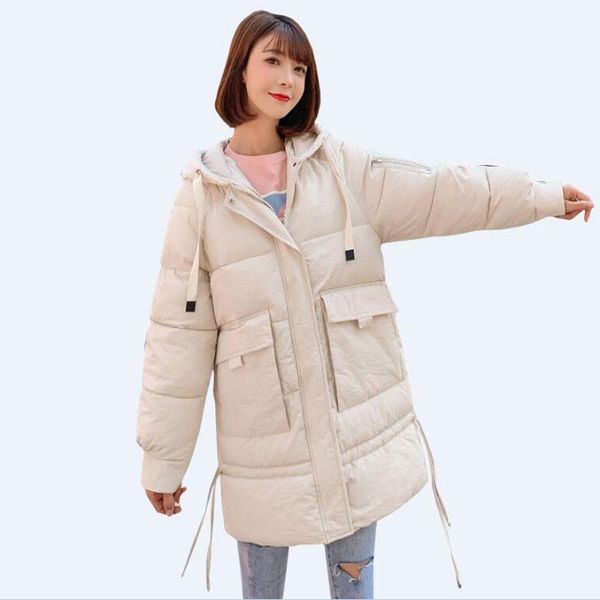 

women's trench coats women thick parkas mujer 2021 winter slim long sleeved hooded jackets ladies meidum zipper outerwear, Tan;black