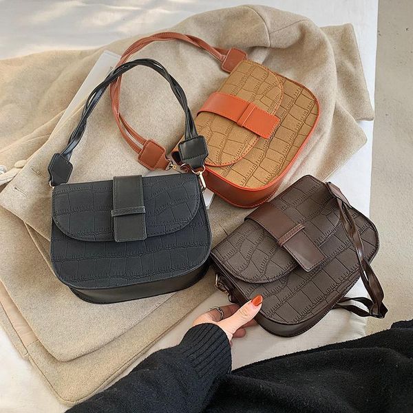 

evening bags women's bag retro stone pattern underarm fashion rope shoulder strap messenger semicircle saddle for women