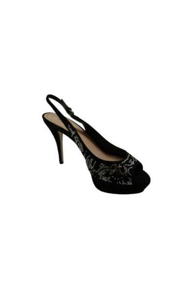 

back-nose open strass heels suede ladies shoes dress, Black