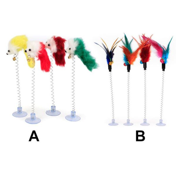 

cat interactive toy with sucker spring feather plush mouse funny pet toys sno88