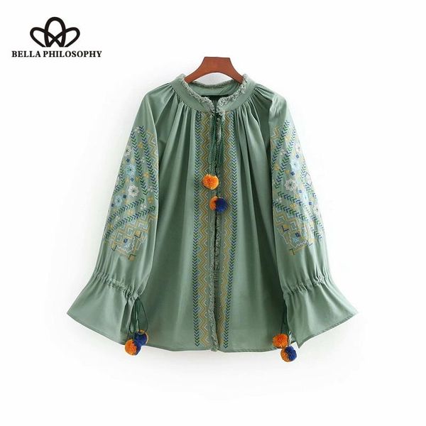 

women's jackets herstory summer vintage retro embroidery hair ball lace up open stitch jacket long sleeve tassel trimming outwear coat, Black;brown
