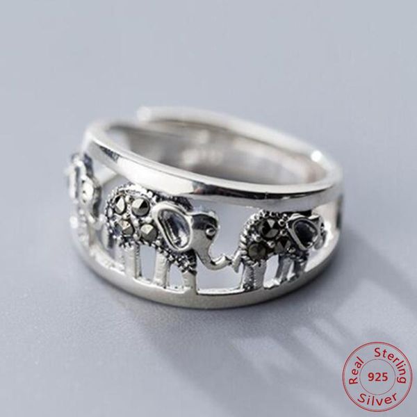 

cluster rings retro elephant family round ring for woman birthday gift cubic zirconia stackable finger anniversary jewelry 925 sterling silv, Golden;silver