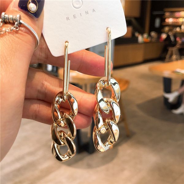 

gold circle geometry metal chain earrings female retro fashion jewelry earring 2021 popular trend, Golden