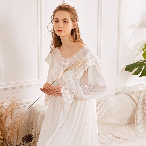 

women's sleepwear romantic nightgown women long white lace peignoir mesh fairy night dress victorian vintage princess lolita nightie, Black;red