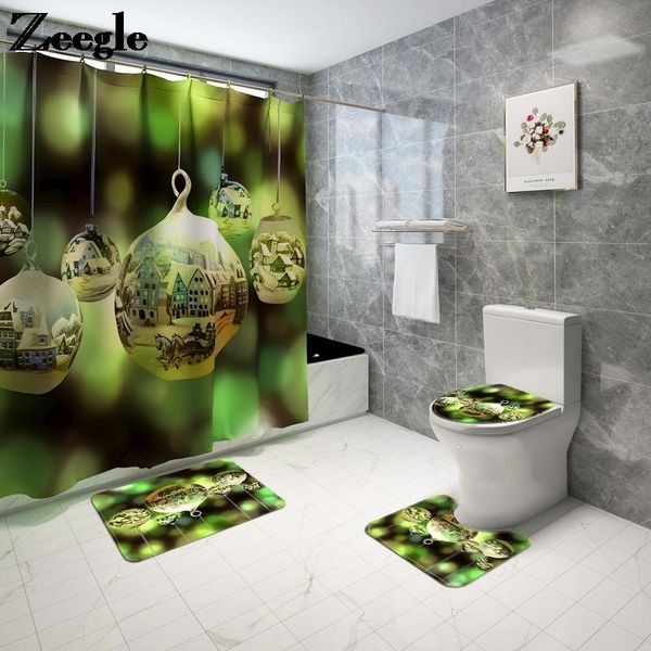 

christmas style shower curtain and bath mat set home decor bathroom anti-slip floor for carpet rug mats