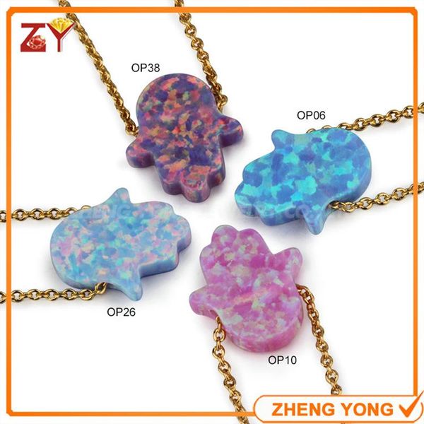 

pendant necklaces 11x13mm synthetic hamsa opal necklace hand gold color chain jewelry for women, Silver