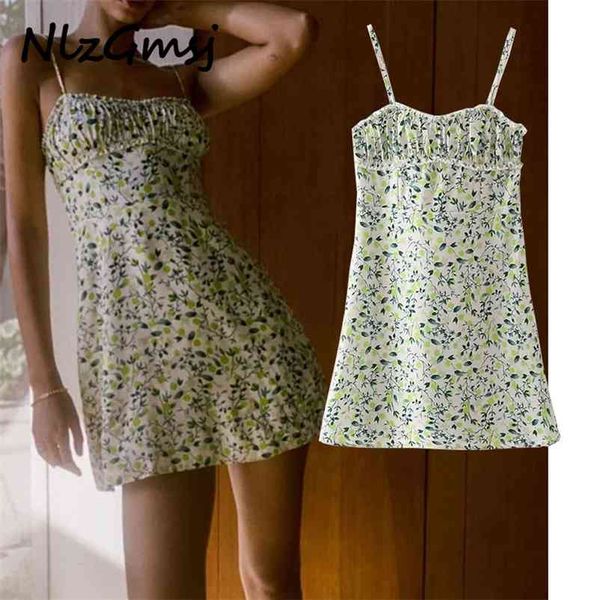 

dres summer sweet women's wear green printed high waist backless suspender dress 05 210628, Black;gray