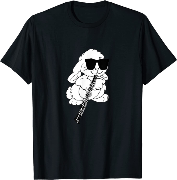 

men's t-shirts funny wearing sunglasses playing oboe t-shirt, White;black