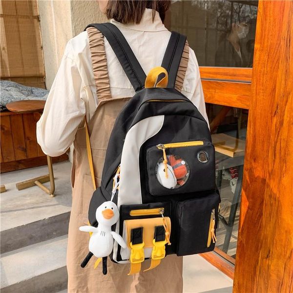 

school bags 2021 large-capacity contrast color women backpack nylon waterproof anti-theft travel bag cute casual student