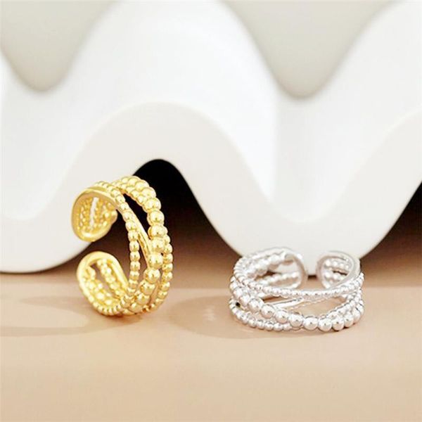 

cluster rings sole memory braided winding multi-layer cross 925 sterling silver female resizable opening sri623, Golden;silver