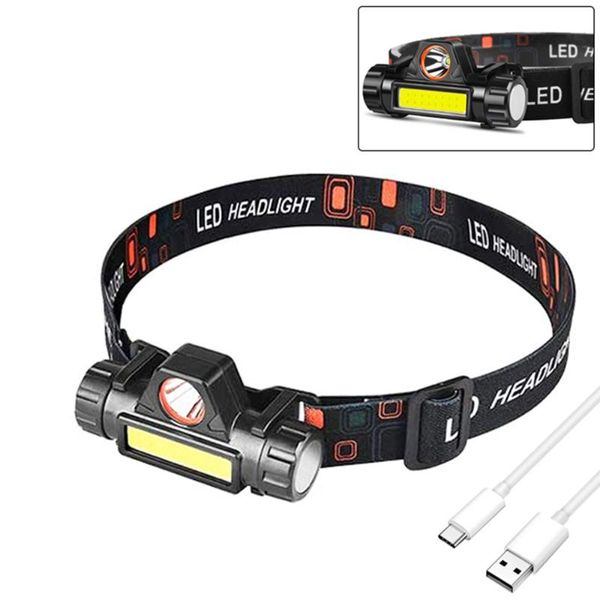 

headlamps super bright led headlight xpe+cob usb charging headlamp waterproof head torch with built-in battery camping hiking fishing