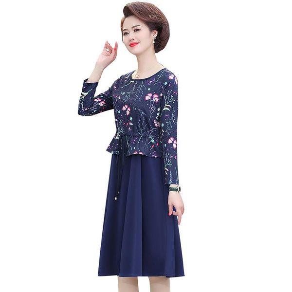 

casual dresses middle-aged women's spring long sleeve printed chiffon dress plus size 5xl mother sundress female vestidos j146, Black;gray