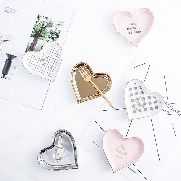 

kitchen storage & organization nordic ceramic love-shape jewelry dish plates rings round snack candy heart-shaped tray wedding decor crafts