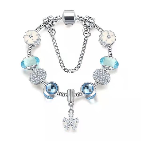 Da 16 a 21 cm braccialetto di fascino di cristallo azzurro perline di ciondoli di ciliegio orientale misura braccialetto serpente catena accessori fai da te gioielli come regalo di san valentino con scatola o borsa di nylon