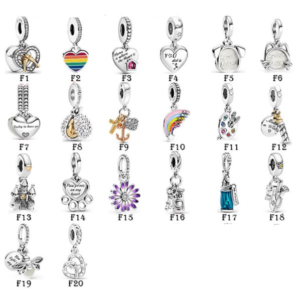 

new 925 sterling silver fit pandora charms bracelets love heart rainbow anchor mom castle dangle charms for european women wedding original, Golden;silver