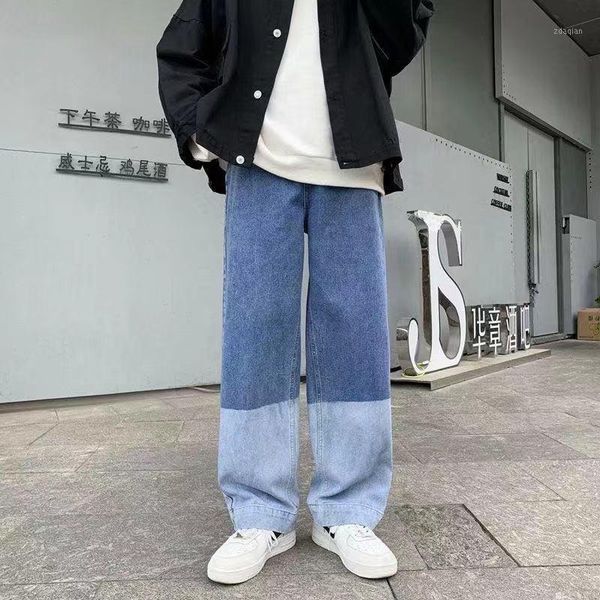 

men's gradient color wash jeans loose fashion trendy casual pants hip hop style wide leg blue trousers s-3xl